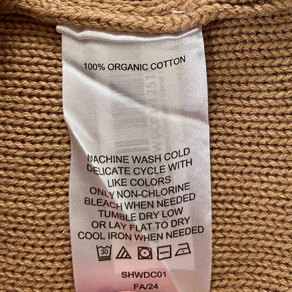 Quince Organic Cotton Cropped Cardigan Sweater Camel Brown Faux Horn Button Sz M - Picture 14 of 16